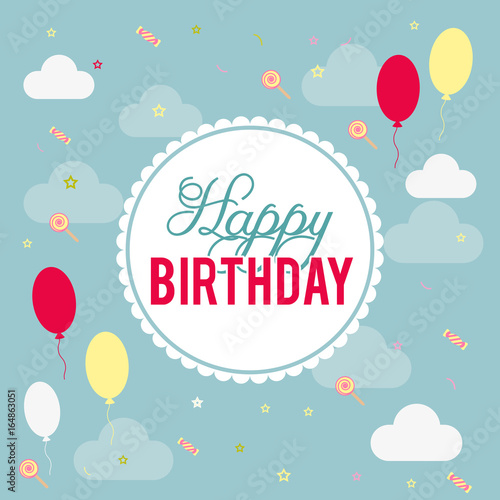 Vector illustration for design of Birthday. Text in a circle on a multi-colored background.