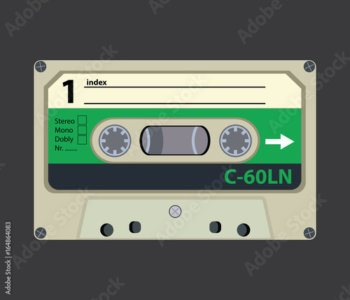 Retro audio tape cassette. Flat design vector illustration.
