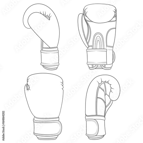 Set of illustrations with boxing gloves. Isolated vector objects on white background.