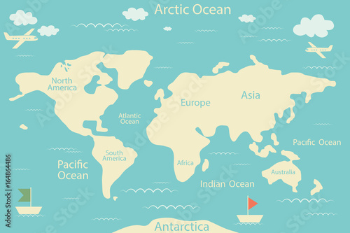 World map isolated on a blue background. Vector illustration. Layout of the infographic layout. Flat world of Earth.
