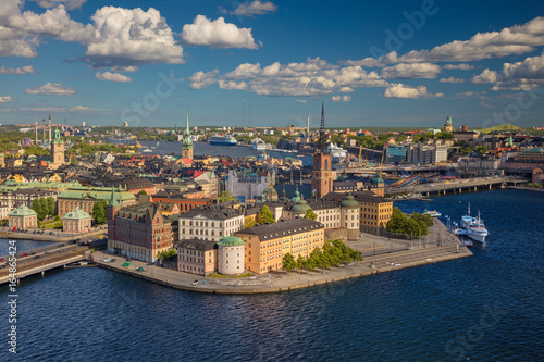 Stockholm. Aerial image of old town Stockholm, Sweden during during sunny day.
