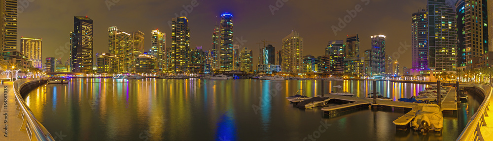 DUBAI, UAE - MARCH 26, 2017: The nightly panorama of Marina.