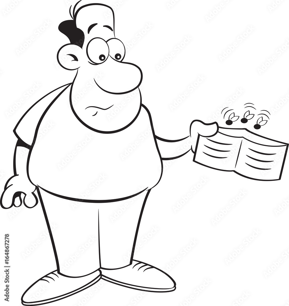 Black and white illustration of a man holding an empty wallet. Black and white illustration of a man holding an empty wallet.