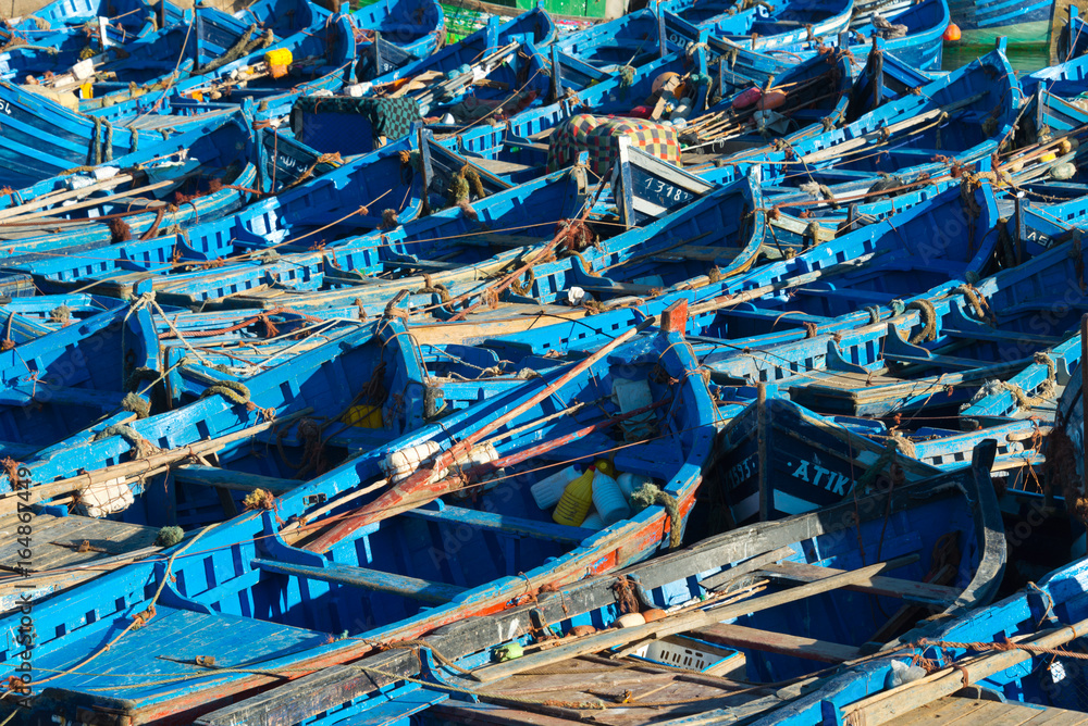 moored fisherboats at essaouira port, morocco moored fisherboats at essaouira port, morocco