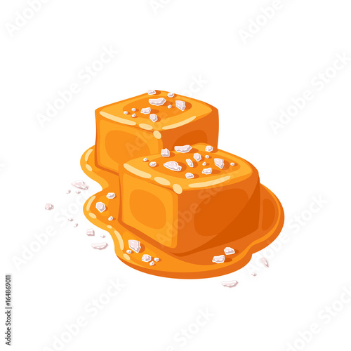 Piece of salted caramel .Vector illustration flat icon isolated on white.