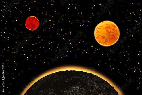 Exoplanets or extrasolar planets.  illustration. Universe filled with stars.