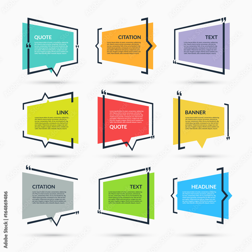 Quote speech bubble, blank template, text in brackets, citation empty