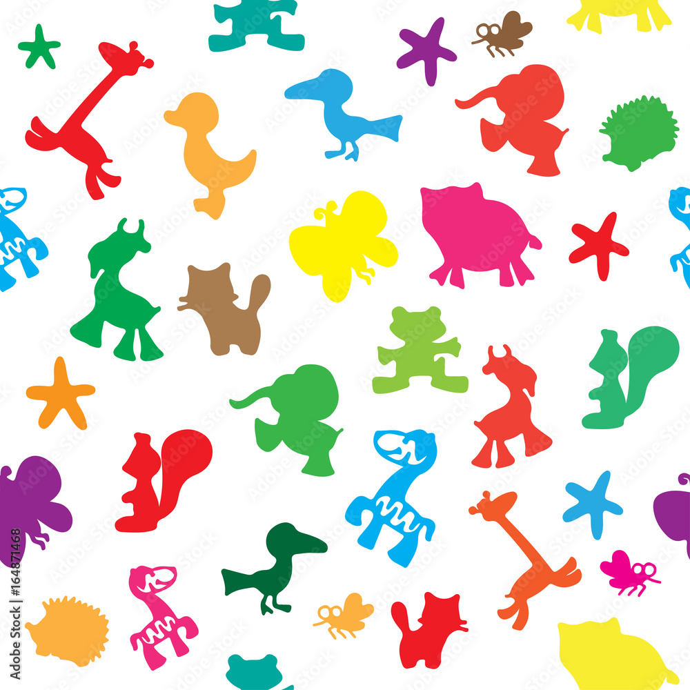 Cute animals in different colors seamless pattern