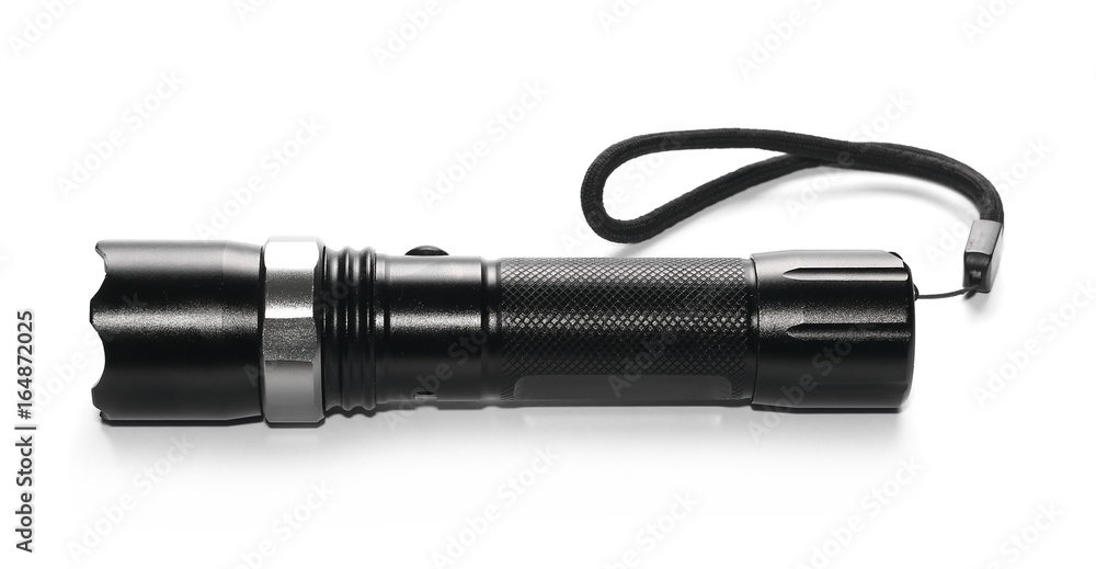 Black police flashlight isolated on white background Black police flashlight isolated on white background