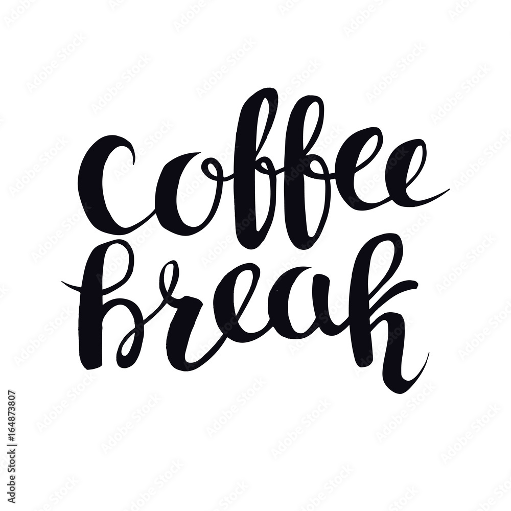 Coffee break hand drawn typography poster. Black ink calligraphy lettering cards. Isolated on white background vector illustration