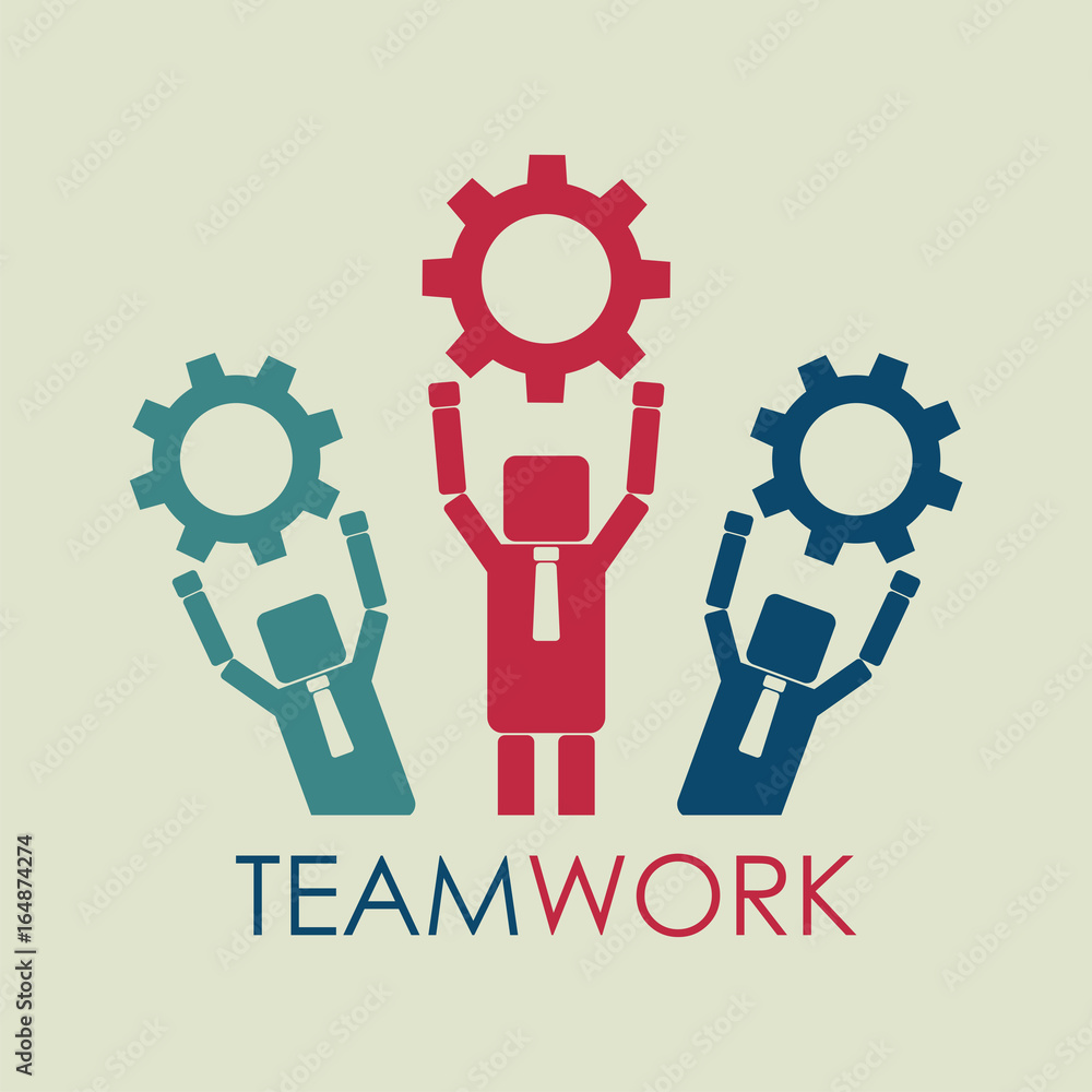 Business people hold gears. Teamwork concept. Human resources recruit. Vector illustration. Business people hold gears. Teamwork concept. Human resources recruit. Vector illustration.