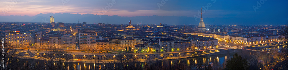 Turin - The skyline of the city at dusk.