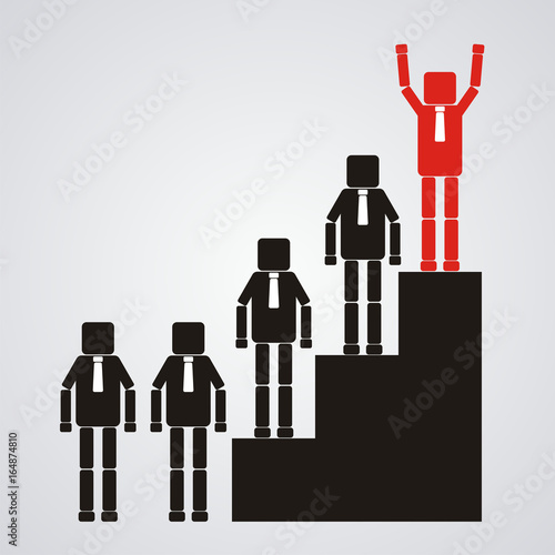 Leadership and teamwork concept. The Business leader standing at top of podium. Vector illustration.