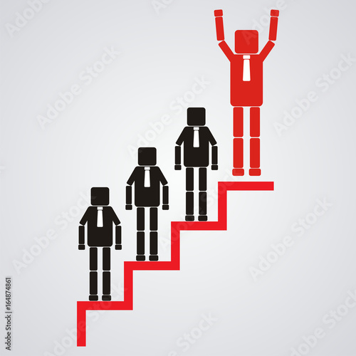 Leadership and teamwork concept. The Business leader standing at top of podium. Vector illustration.