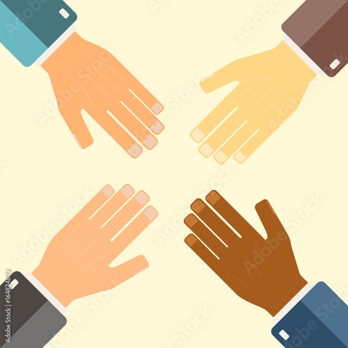 Teamwork concept. Hands connecting. Vector illustration.
