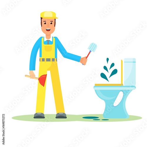 service man repairs toilet