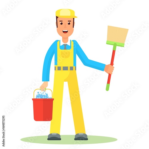 service man with bucket