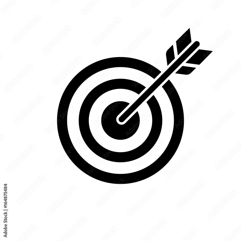 Target and arrow icon. Perfect shot with arrow in bull's eye of archery or dart target. Vector Illustration Target and arrow icon. Perfect shot with arrow in bull's eye of archery or dart target. Vector Illustration