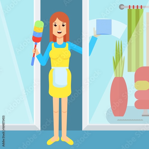 service woman washes window