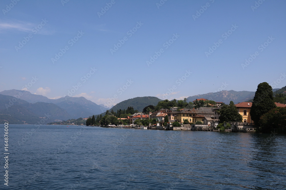 View from Lake Orta to Orta San Giulio, Piedmont Italy 