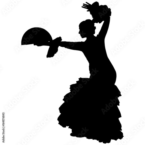 One black silhouette of female flamenco dancer