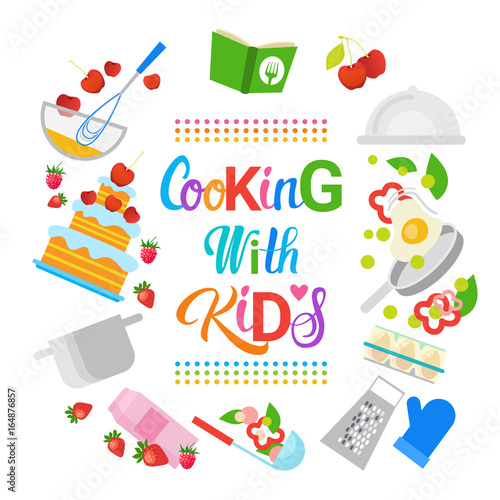 Cooking With Kids Children Culinary Classes Hobby Development Vector Illustration