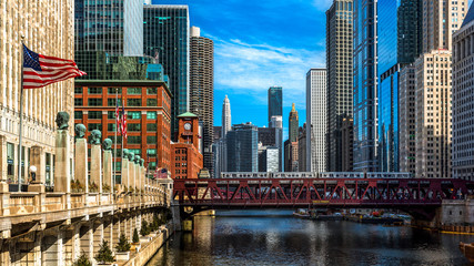 Fotobehang Chicago Chicago vanaf Franklin Street brug  © Yves