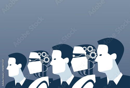 People And Robots Modern Human And Artificial Intelligence Futuristic Mechanism Technology Vector Illustration