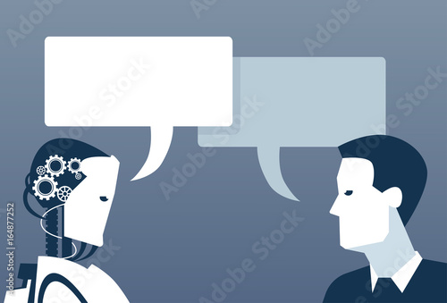 People And Robots Modern Human And Artificial Intelligence Futuristic Mechanism Technology Vector Illustration