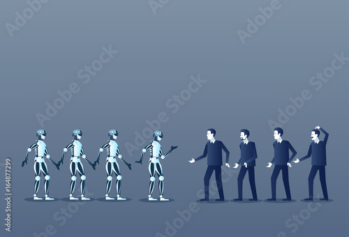 People And Robots Modern Human And Artificial Intelligence Futuristic Mechanism Technology Vector Illustration