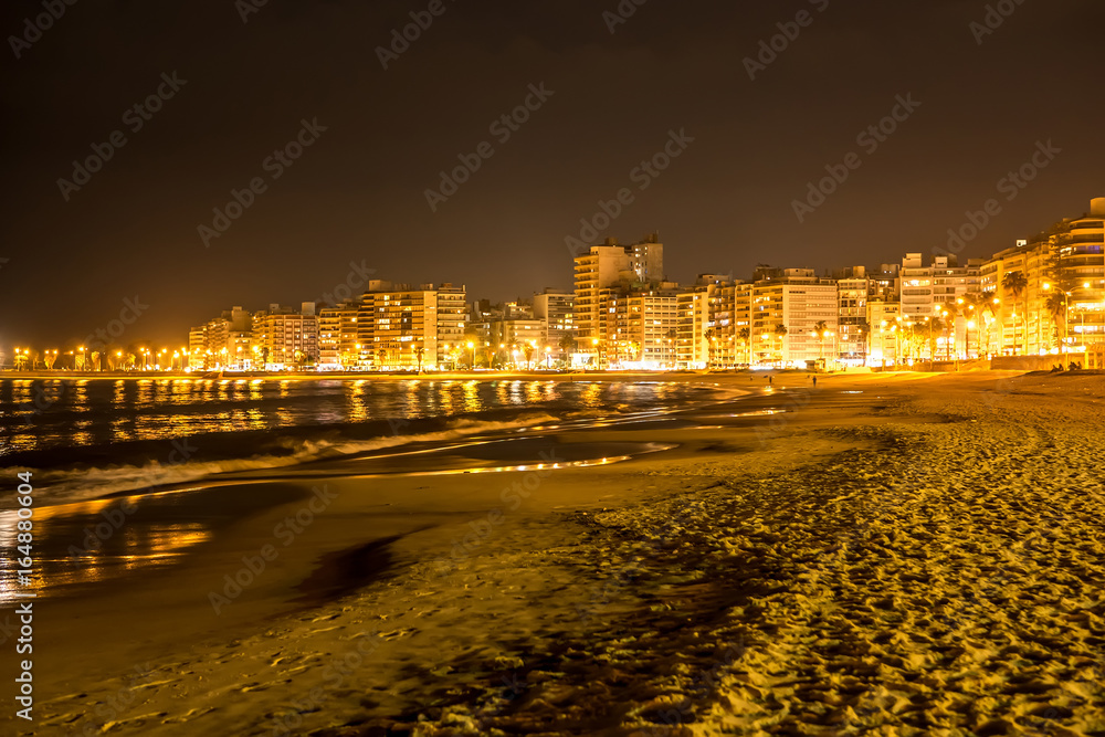 The beach in Montevideo in Uruguay at night       