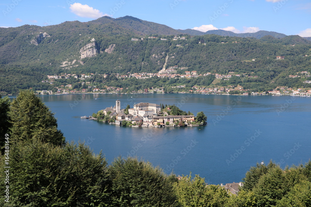 Island of San Giulio at Lake Orta in summer, Piedmont Italy 