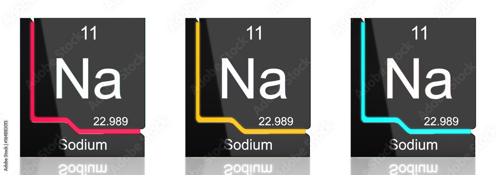 Naklejka premium Sodium element symbol from the periodic table in three colors
