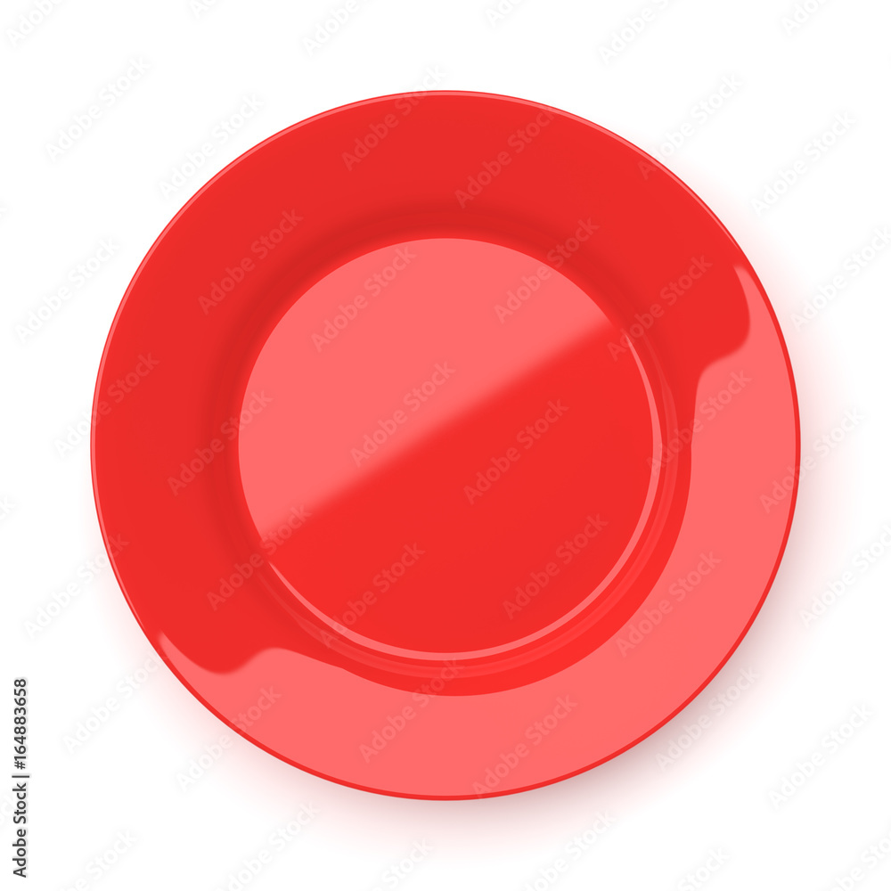 Empty red ceramic round plate isolated on white background Empty red ceramic round plate isolated on white background