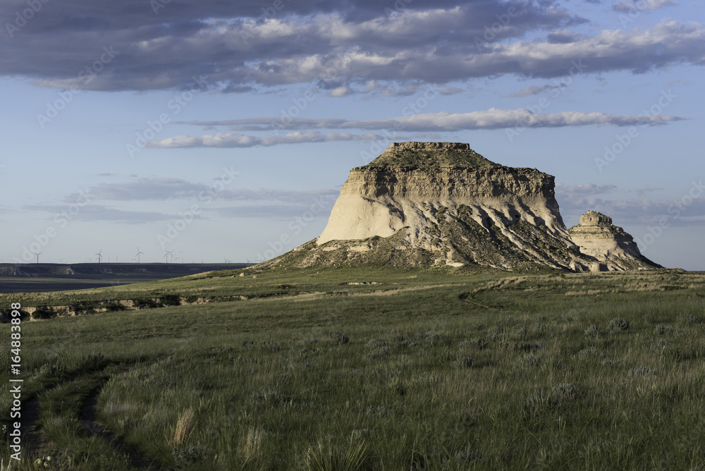 West and East Pawnee Butte on the Pawnee National Grasslands in Northeastern Colorado. A two mile trail can be used to view the Pawnee Buttes