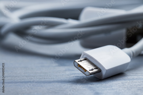 Closeup of micro usb smart phone power cable.