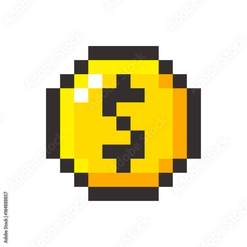 Pixel art golden coin dollar retro video game
