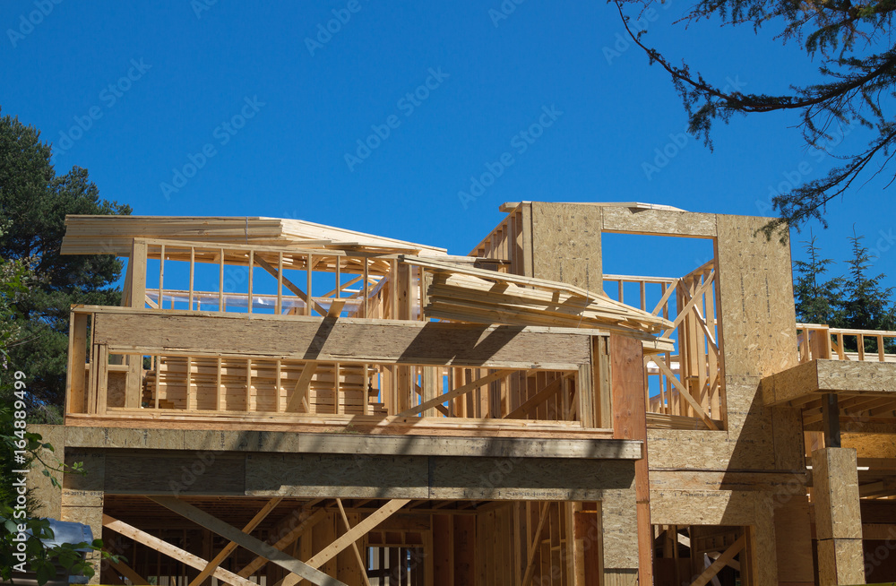 Construction site, construction of new wooden house. Construction site, construction of new wooden house.