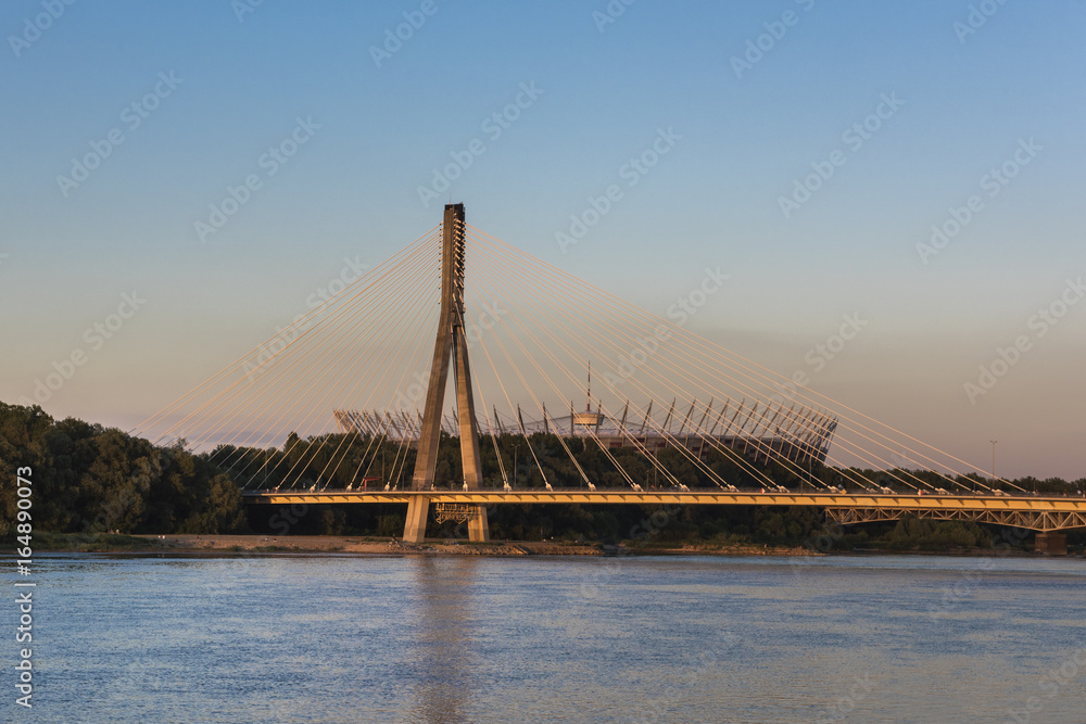Obraz premium Modern bridge in Warsaw over Vistula river