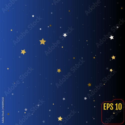 Silver and gold glitter falling stars. Silver sparkle star on white background. Vector template for New year, Christmas, birthday, party, wedding, card, invitation, flyer, voucher, web, header. 