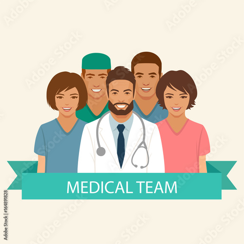 medical team, doctor nurse and surgeon staff, hospital health  profession people group, vector flat illustration