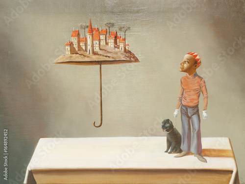 Surreal umbrella man illustration