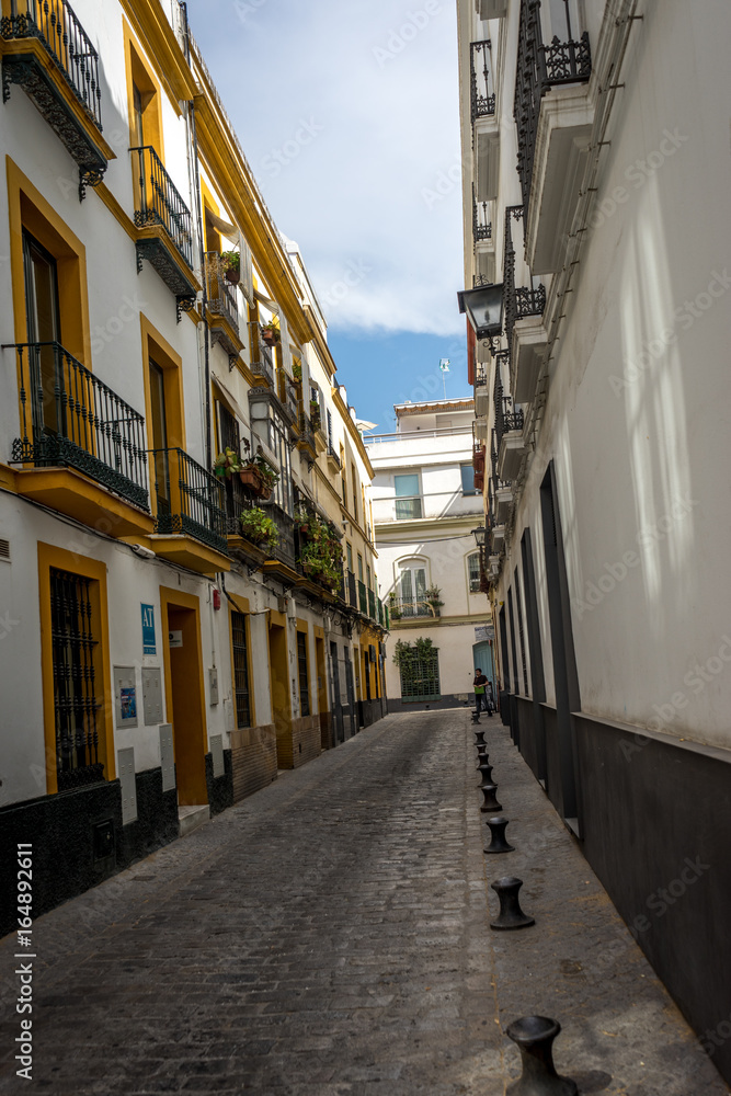 An empty street in the city of Sevile, Spain, Europe