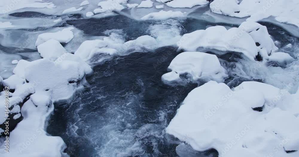River rapids in snowy landscape, slow motion River rapids in snowy landscape, slow motion