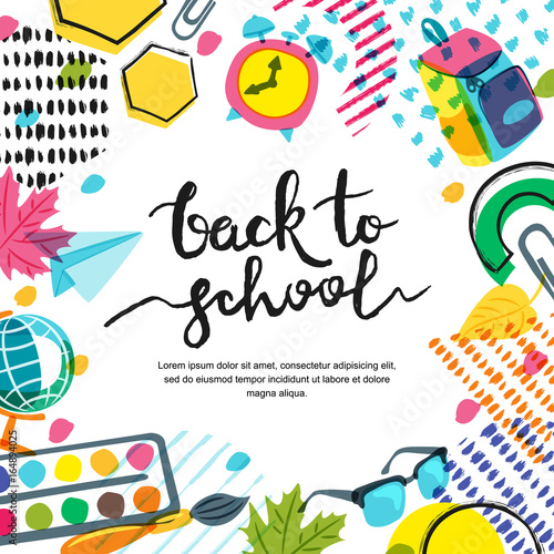 Vector back to school banner, poster background. Hand drawn calligraphy lette...