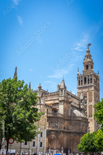 The Giralda bell tower with the cathedral in Seville, Spain, Europe