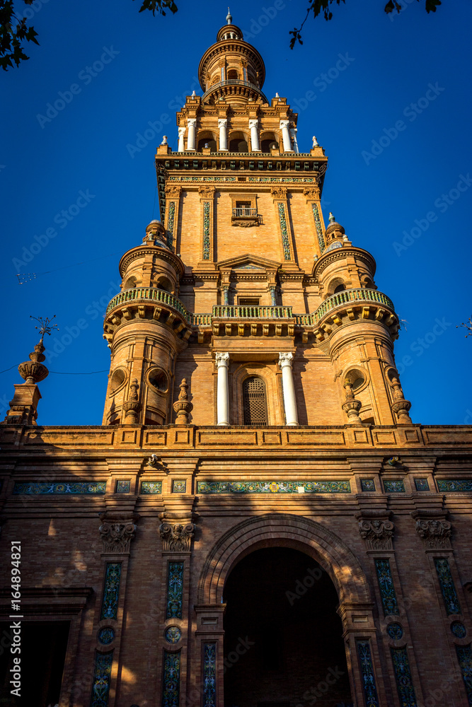 The tower in plaza de espana in Seville, Spain, Europe