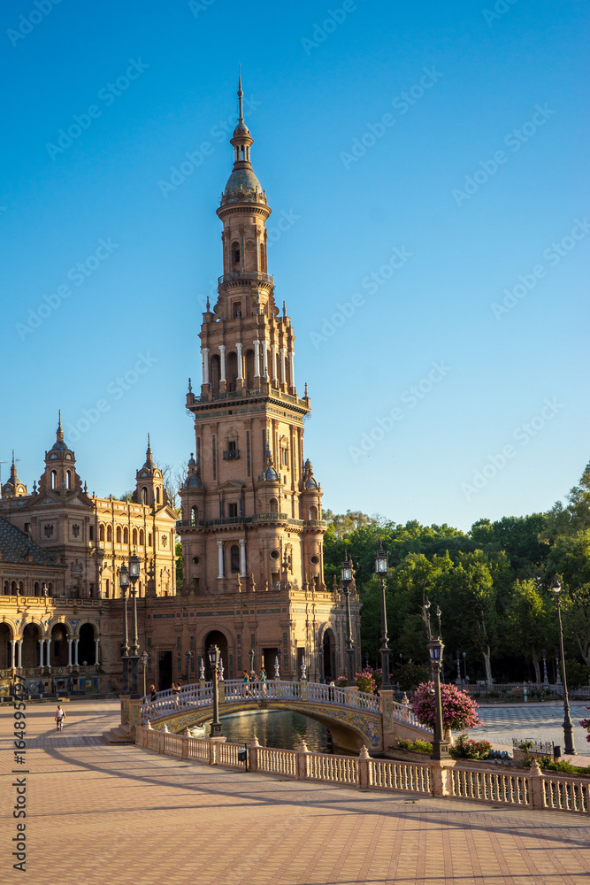 The tower in Plaza de Espana in Seville, Spain, Europe
