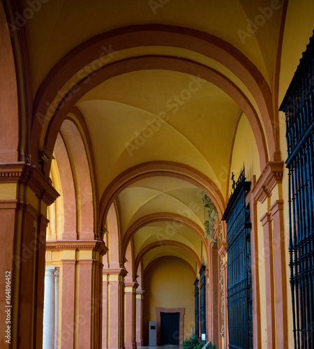 Ochre ceiling of a building in Seville  Spain  Europe