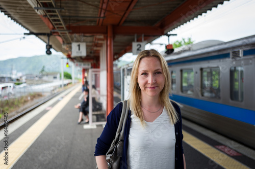 blonde girl  in Kashima railway station